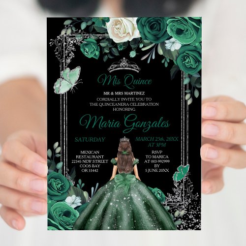 Mis Quince Emerald Green  Black Birthday Invitation