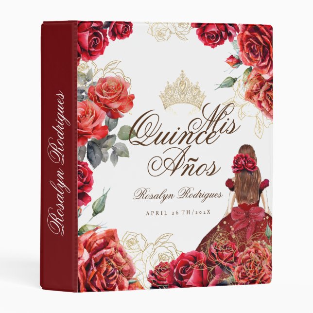 Mis Quince Gold and Red Rose Album Guestbook Mini Binder (Front/Spine)