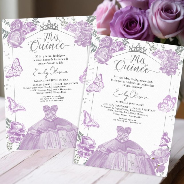 Mis Quince Invitation Bilingual Lavender Dress (Creator Uploaded)
