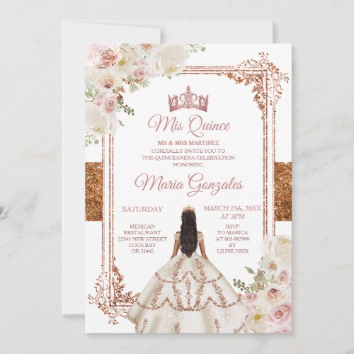 Mis Quince Ivory Cooper Floral Birthday Crown Invitation