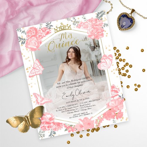 Mis Quince Photo Budget Invitation Bilingual Pink