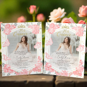 Mis Quince Photo Budget Invitation Bilingual Pink