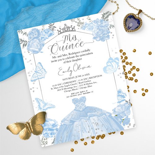 Mis Quince Photo Budget Invitation Dusty Blue