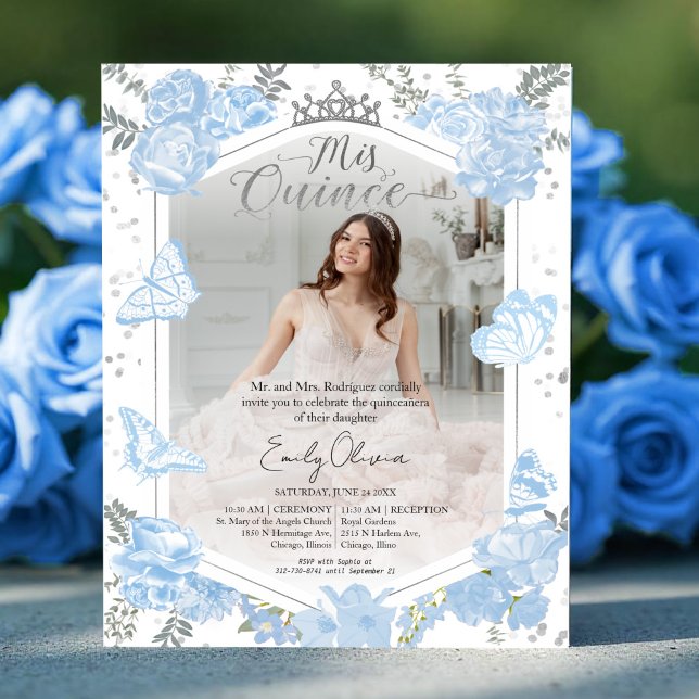 Mis Quince Photo Budget Invitation Dusty Blue (Creator Uploaded)