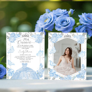 Mis Quince Photo Budget Invitation Dusty Blue