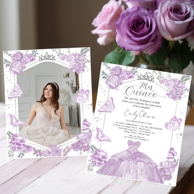 Mis Quince Photo Budget Invitation Lavender Floral (Creator Uploaded)