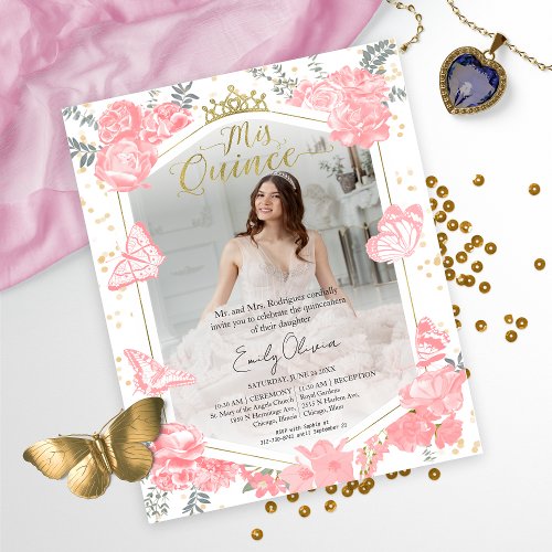 Mis Quince Photo Budget Invitation Pink Floral
