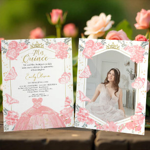 Mis Quince Photo Budget Invitation Pink Floral