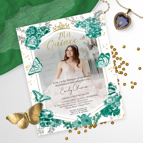 Mis Quince Photo Budget Invitation Spanish Green