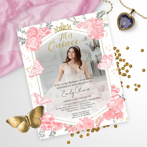 Mis Quince Photo Budget Invitation Spanish Pink