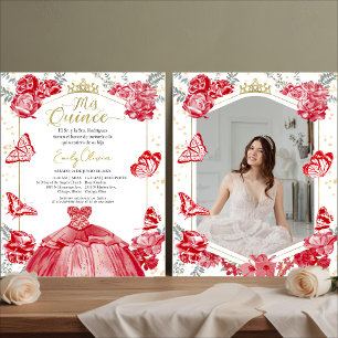 Mis Quince Photo Budget Invitation Spanish Red