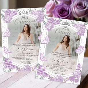 Mis Quince Photo Invitation Bilingual Lavender