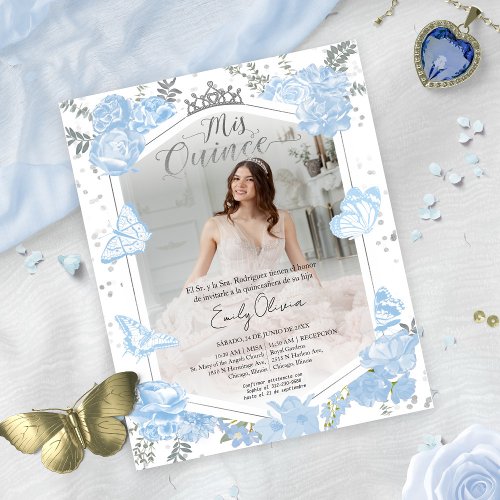 Mis Quince Photo Invitation Spanish Dusty Blue