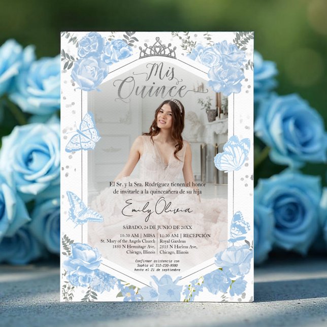 Mis Quince Photo Invitation Spanish Dusty Blue (Creator Uploaded)