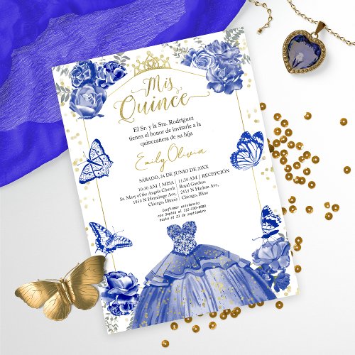 Mis Quince Photo Invitation Spanish Royal Blue