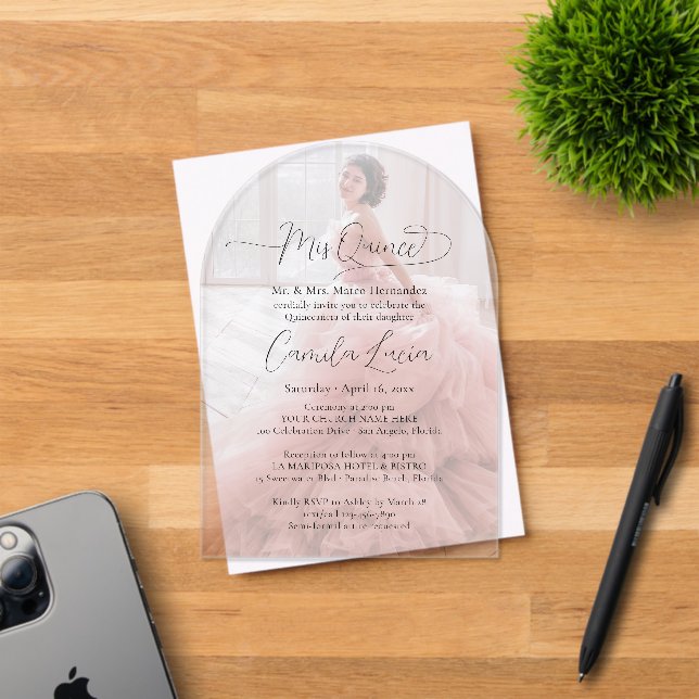 Mis Quince Photo Overlay Chic Modern Quinceañera  Acrylic Invitations (Insitu (Invitation Card))