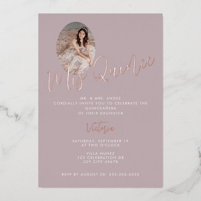 Mis Quince Pink 15th Birthday quinceañera Gold Foil Invitation (Front)
