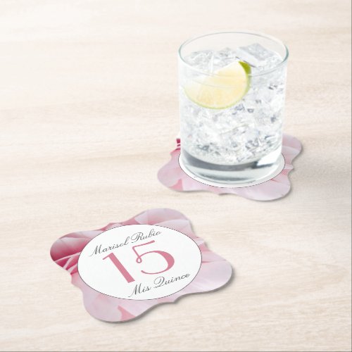 Mis Quince Pink Floral  Classic Round Sticker Paper Coaster