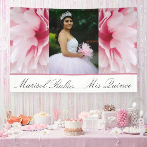 Mis Quince Pink Floral Custom Photo Banner