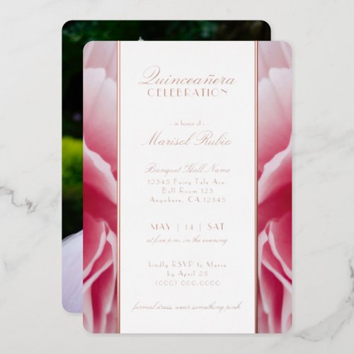 Mis Quince Pink Floral Foil Invitation