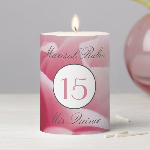 Mis Quince Pink Floral  Pillar Candle