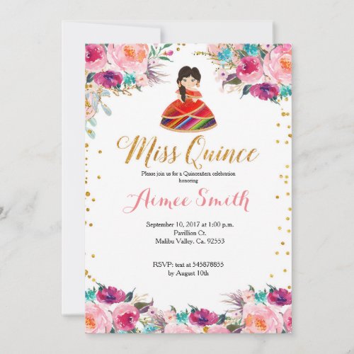 Mis Quince Pink Gold Floral invitation