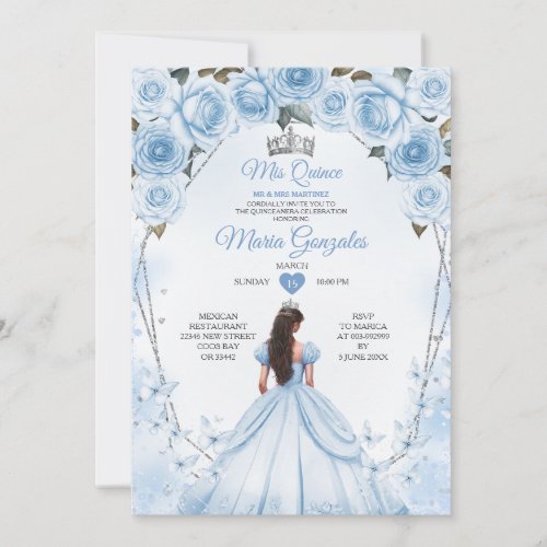 Mis Quince Powder Blue Floral Crown Quinceaera Invitation