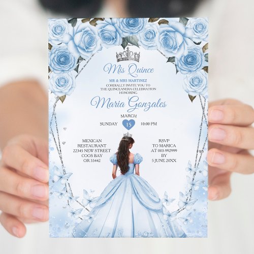 Mis Quince Powder Blue Floral Crown Quinceaera Invitation