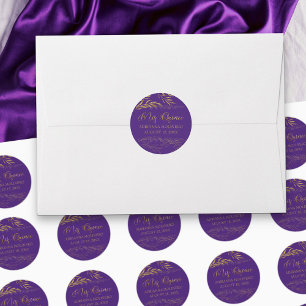 Mis Quince Purple and Gold Leaf 15 Birthday Classic Round Sticker