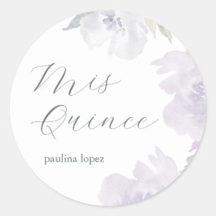 Mis Quince Purple Floral 15th Birthday Quinceañera Classic Round Sticker