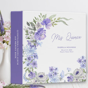 Mis Quince Purple Floral Memory Book Photo Album 3 Ring Binder