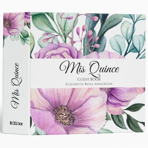 Mis QUINCE Purple Floral Quinceanera GUESTBOOK NEW 3 Ring Binder