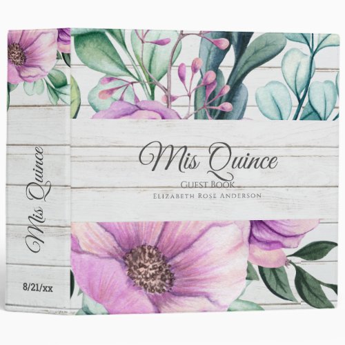 Mis QUINCE Purple Floral Quinceanera GUESTBOOK NEW 3 Ring Binder