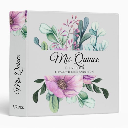 Mis QUINCE Purple Floral Quinceanera GUESTBOOK NEW 3 Ring Binder