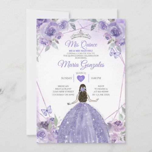 Mis Quince Purple Lavender 15 Anos Silver Crown Invitation