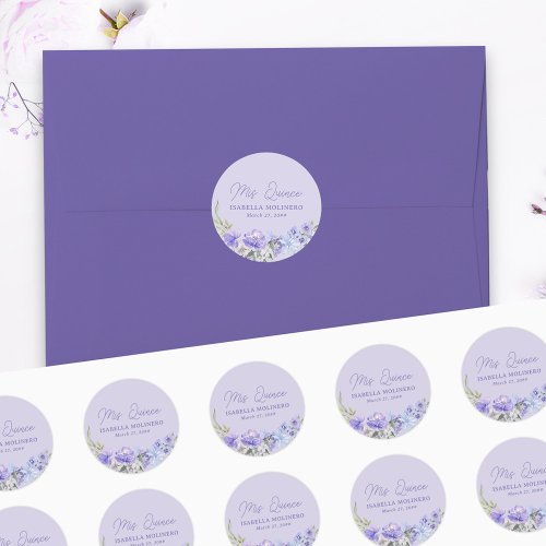 Mis Quince Purple Peri Floral Quinceanera Stickers