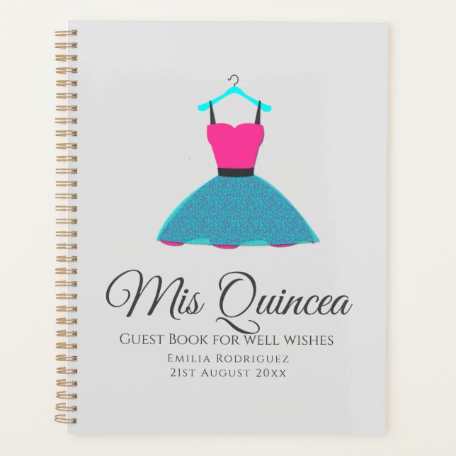 Mis Quince Quinceanera Dress GUEST BOOK Customized Planner (Front)