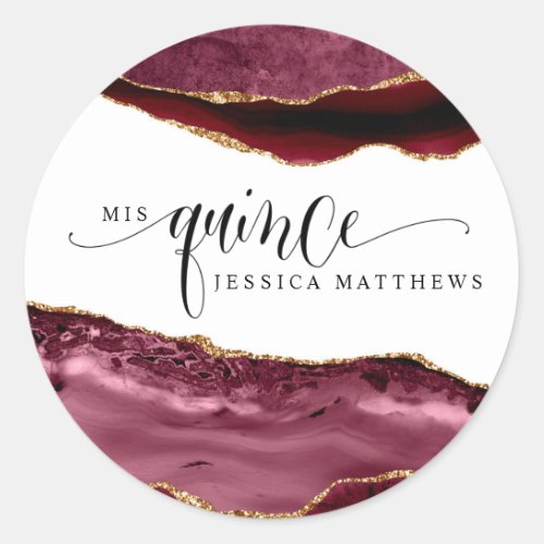 Mis Quince Spanish Burgundy Red Berry Agate Classic Round Sticker