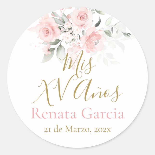 Mis XV años flores rosas Classic Round Sticker (Front)