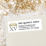 Mis XV Años Gold Quinceañera Crown Return Address Label<br><div class="desc">Add a stylish personalized touch to Quinceañera invitations and thank you notes with Roman numerals XV "Mis Quince Años" return address labels. All wording on this template is simple to customize. The colors and font styles can be easily changed with the Zazzle Design Editor tool. The modern minimalist black and...</div>