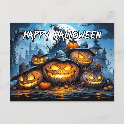 Misbehaving Pumpkins After Dark Happy Halloween Postcard