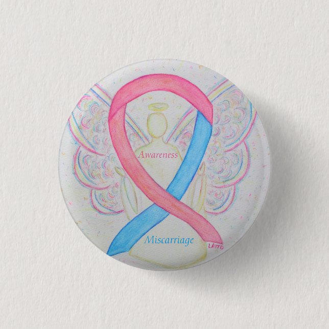 Miscarriage Awareness Ribbon Angel Custom Art Pins (Front)