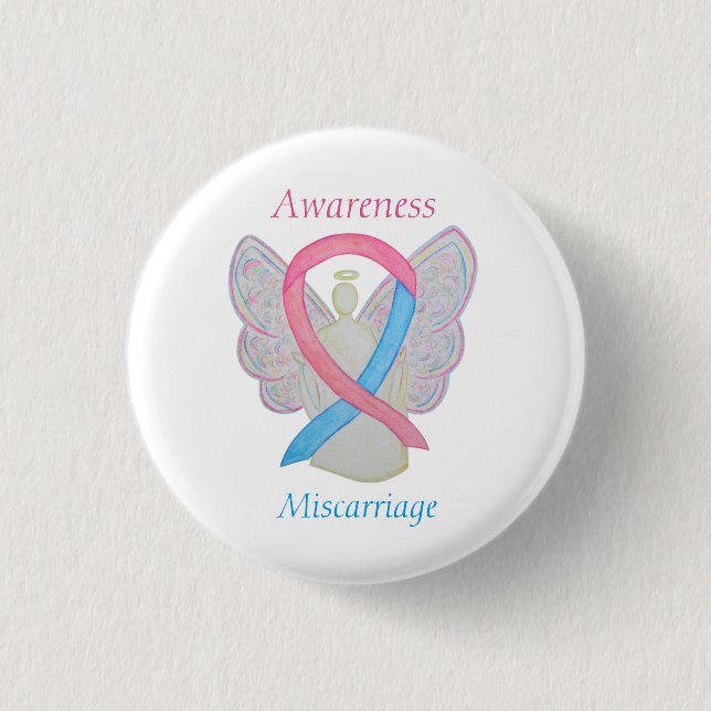 Miscarriage Awareness Ribbon Angel Custom Art Pins (Front)