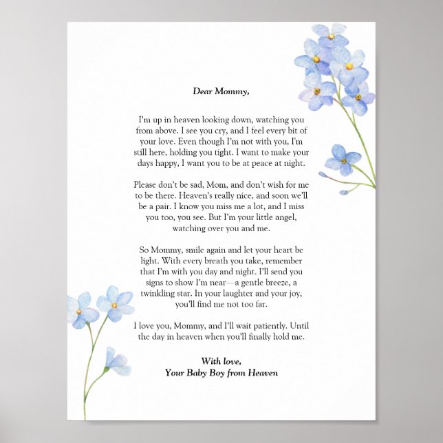Miscarriage Forget Me Not Floral Loss of Baby Poem Poster (Front)