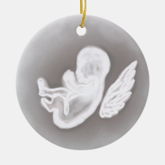 Miscarriage Memorial Ultrasound Snow Angel Ceramic Ornament (Front)