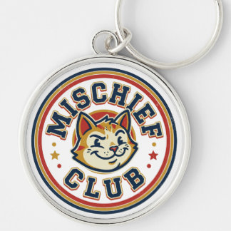 Mischief Club Winking Cat Badge Keychain