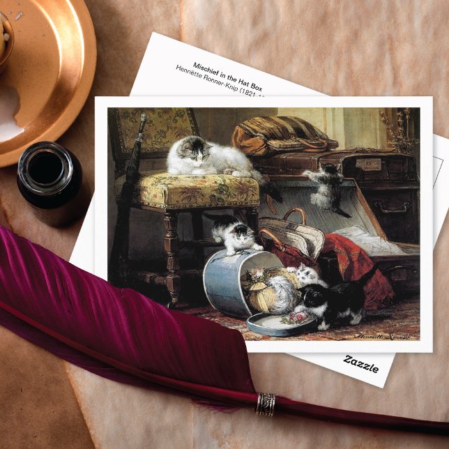 Mischief Hat Box Henriëtte Ronner-Knip Postcard (Creator Uploaded)