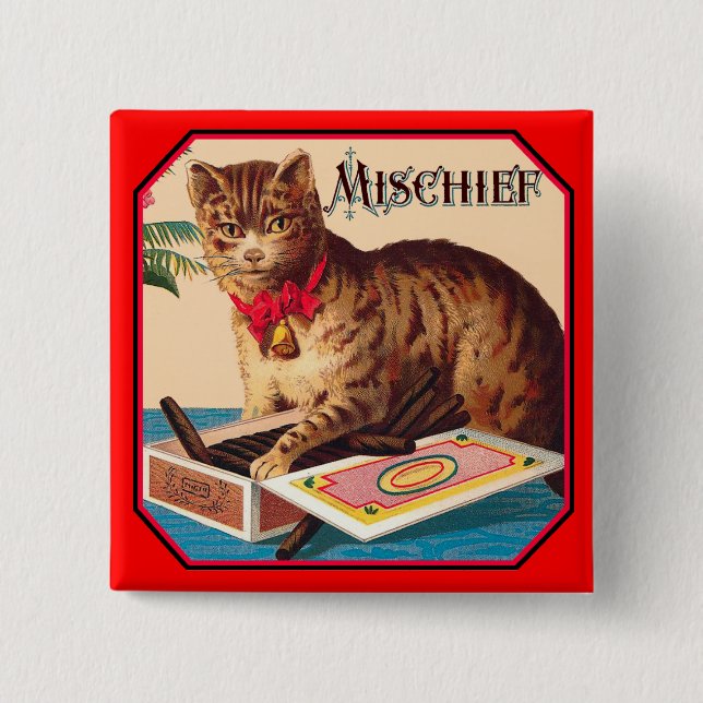 Mischief the Cat Pinback Button (Front)
