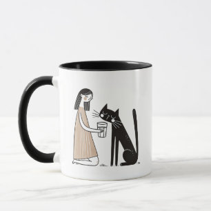 Mischievous Black Cat Drinking from Human's Glass Mug