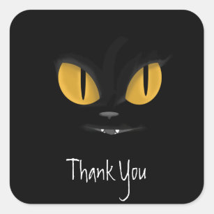 Mischievous Black Cat with Fangs Thank You Square Sticker